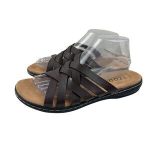 IZOD Sandals Womens Size 9M Brown Strappy Vegan Gladiator Slip On Comfort Casual